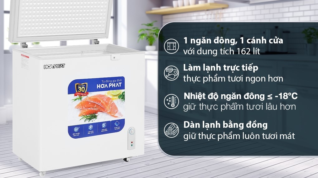 Tủ đông mini Hòa Phát 1 ngăn 1 chế độ đông HPF AN6162 200 lít