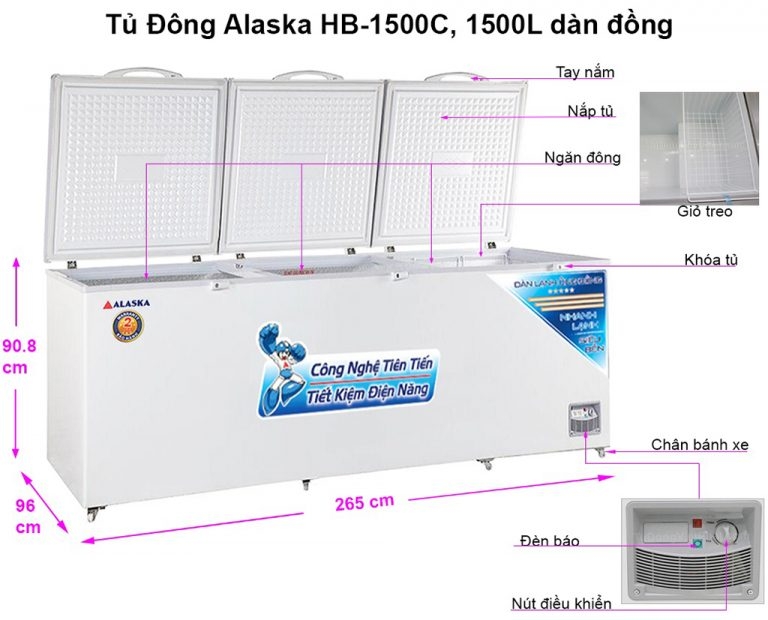 Tủ đông Alaska HB-1500C 1 ngăn đông 3 nắp dỡ 1500L dàn đồng