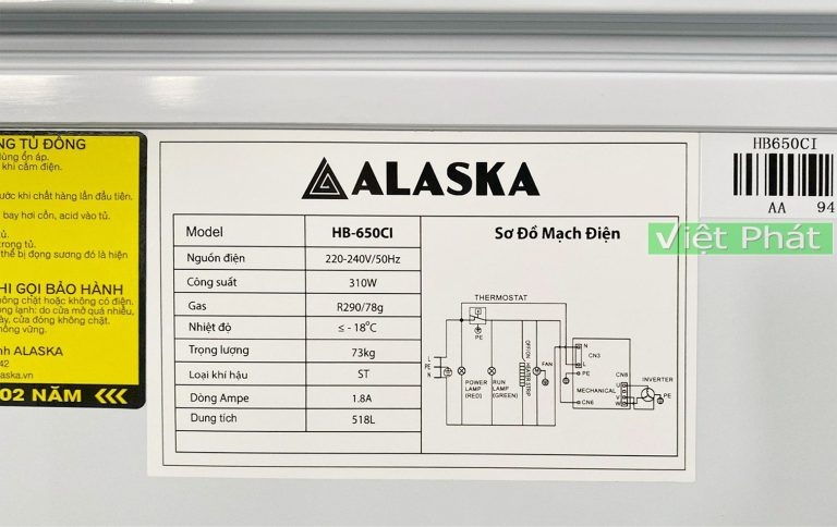 Tủ đông Alaska HB-650CI 650L Inverter 1 ngăn đông dàn đồng