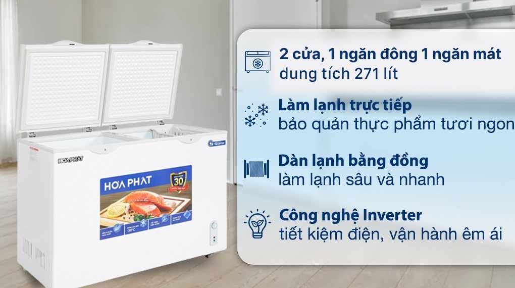 Tủ đông Hòa Phát Inverter 2 ngăn 2 cánh HCFI 656S2Đ2 656 lít dàn đồng