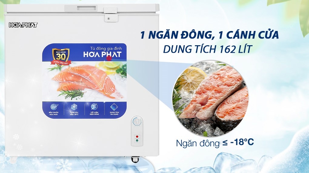 Tủ đông mini Hòa Phát 1 ngăn 1 chế độ đông HPF AN6162 200 lít
