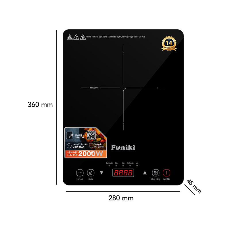 Bếp từ đơn mặt kính chịu lực, chịu nhiệt, chống trầy xước