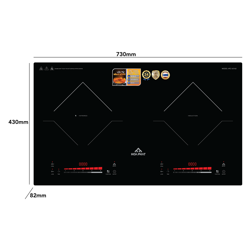 Bếp đôi điện từ kết hợp hồng ngoại đèn LED hiển thị công suất/nhiệt độ/thời gian