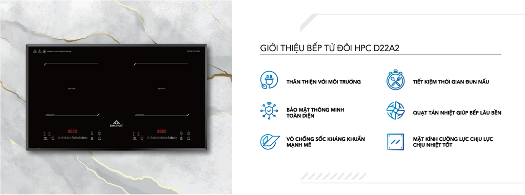 Bếp từ đôi có đèn LED hiển thị công suất/nhiệt độ/thời gian