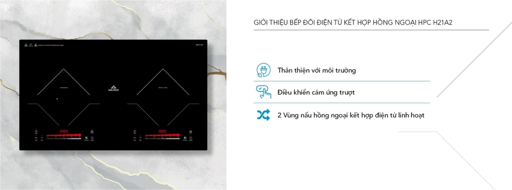 Bếp đôi điện từ kết hợp hồng ngoại đèn LED hiển thị công suất/nhiệt độ/thời gian