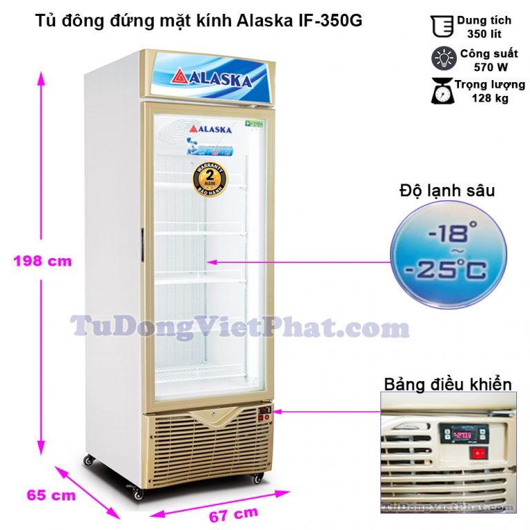 Tủ đông đứng mặt kính Alaska IF-350G, 350 lít