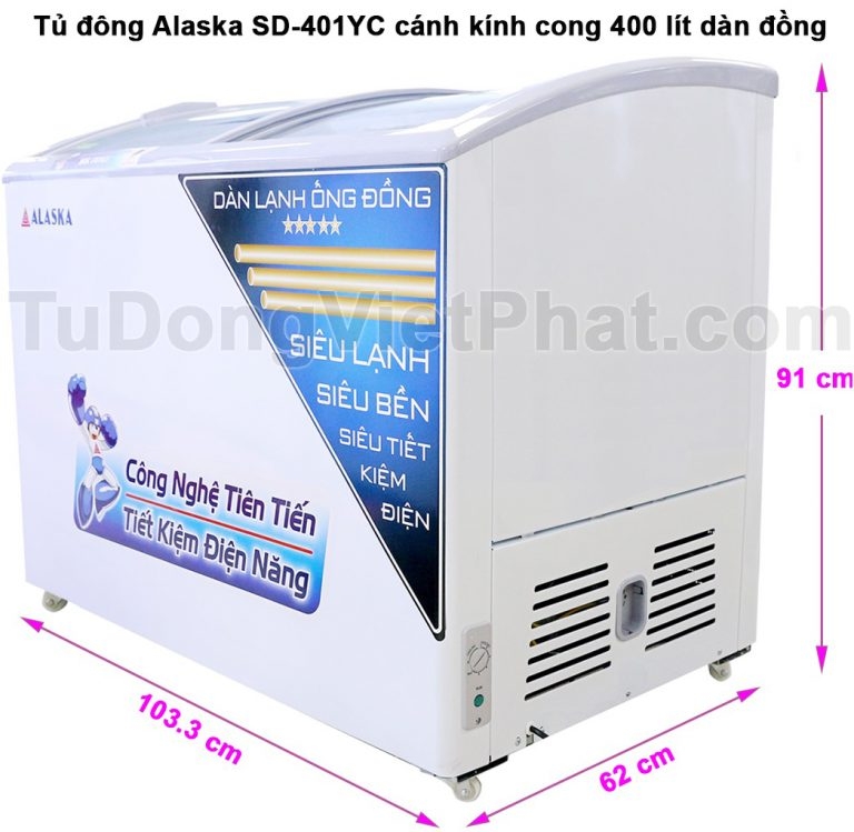 Tủ đông Alaska SD-401YC mặt kính cong 400 lít dàn đồng