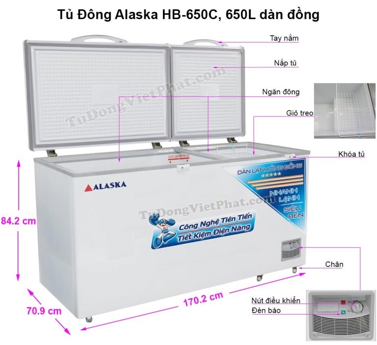 Tủ đông Alaska HB-650C 650L 1 ngăn đông dàn đồng