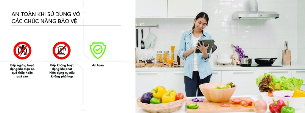 Bếp từ ba hẹn giờ, khóa an toàn trẻ em