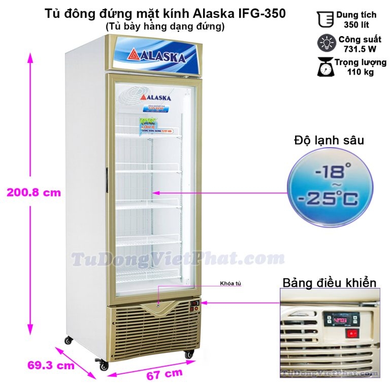 Tủ đông đứng mặt kính Alaska IFG-350, 350 lít
