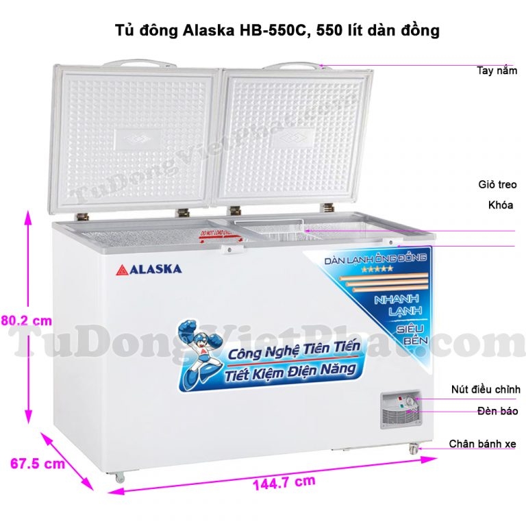 Tủ đông Alaska HB-550C 550L 1 ngăn đông dàn đồng