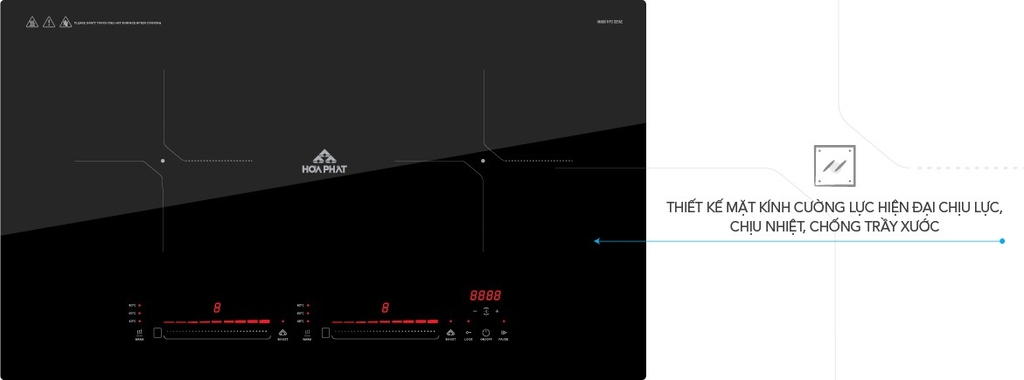 Bếp từ đôi mâm từ đồng nguyên chất với quạt tản nhiệt giúp làm nóng nhanh, bếp hoạt động bền bỉ, gia tăng tuổi thọ