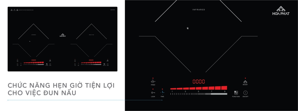 Bếp đôi điện từ kết hợp hồng ngoại đèn LED hiển thị công suất/nhiệt độ/thời gian