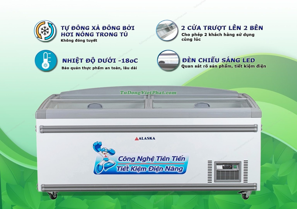 Tủ đông Alaska KT-450 mặt kính phẳng