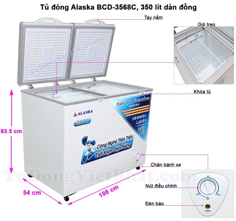 Tủ đông Alaska BCD-3568C 350L 2 ngăn đông mát dàn đồng