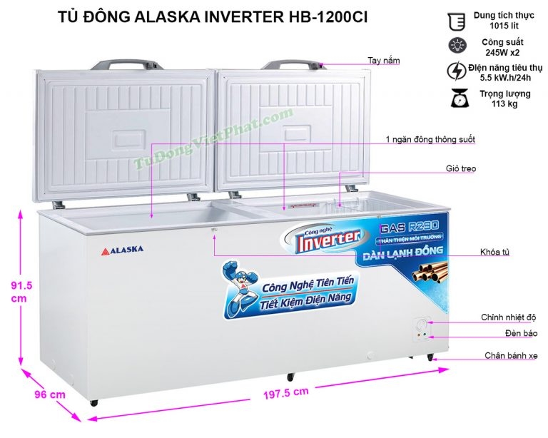 Tủ đông Alaska HB-1200CI Inverter 1200L 1 ngăn đông