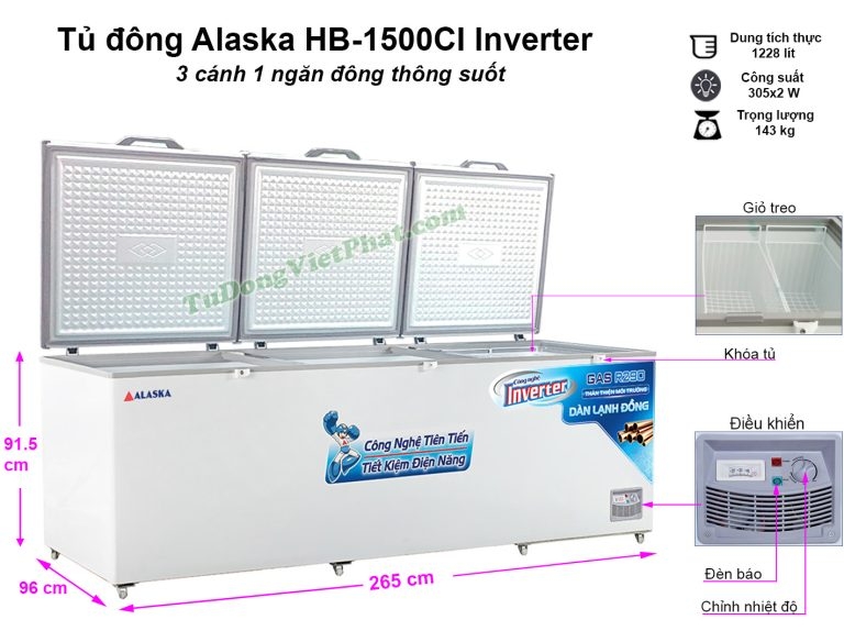 Tủ đông Alaska HB-1500CI Inverter 1500L 1 ngăn đông 3 cánh