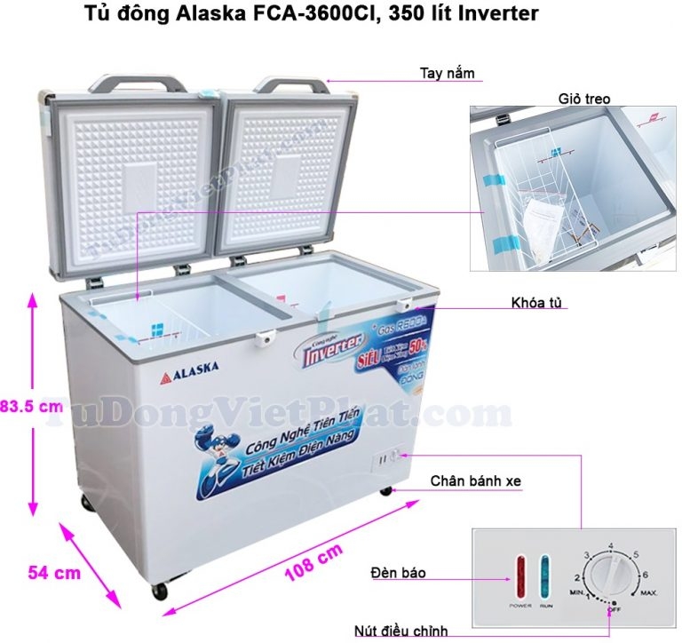Tủ đông Alaska FCA-3600CI 350L 2 ngăn đông mát Inverter