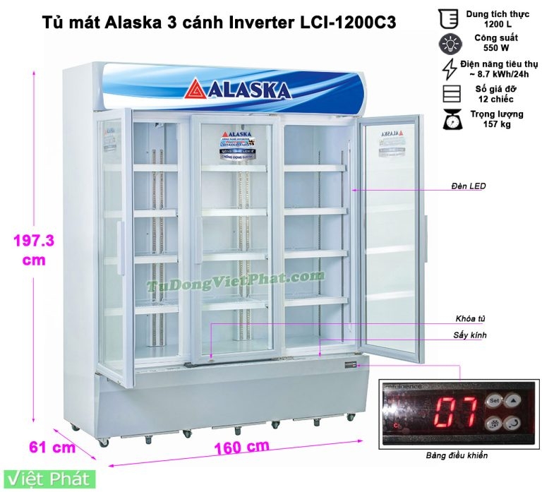 Tủ mát Alaska Inverter LCI-1200C3 3 cánh