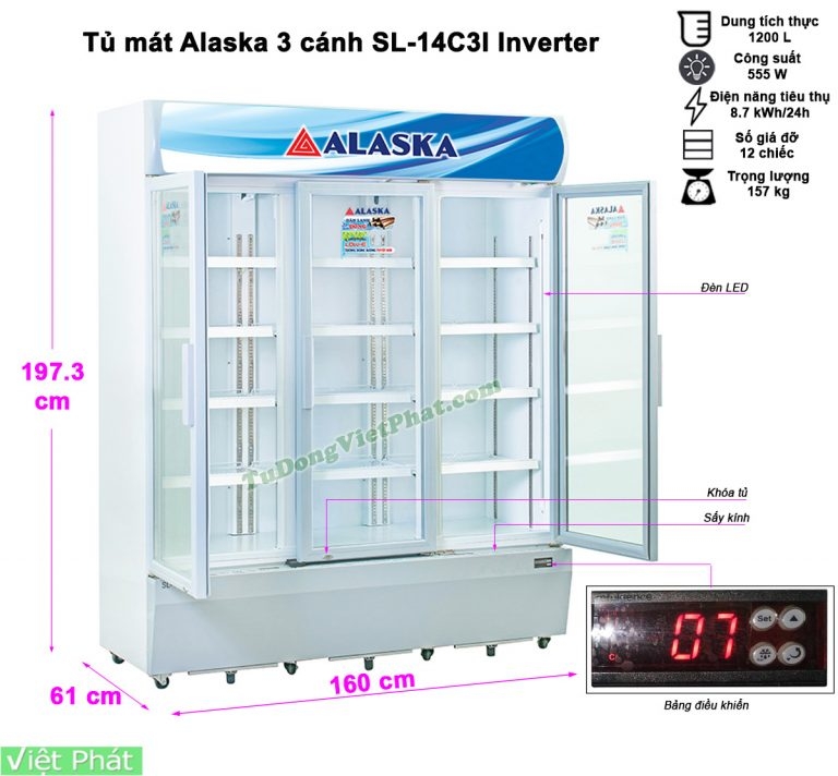 Tủ mát Alaska Inverter SL-14C3I 1400 lít 3 cánh