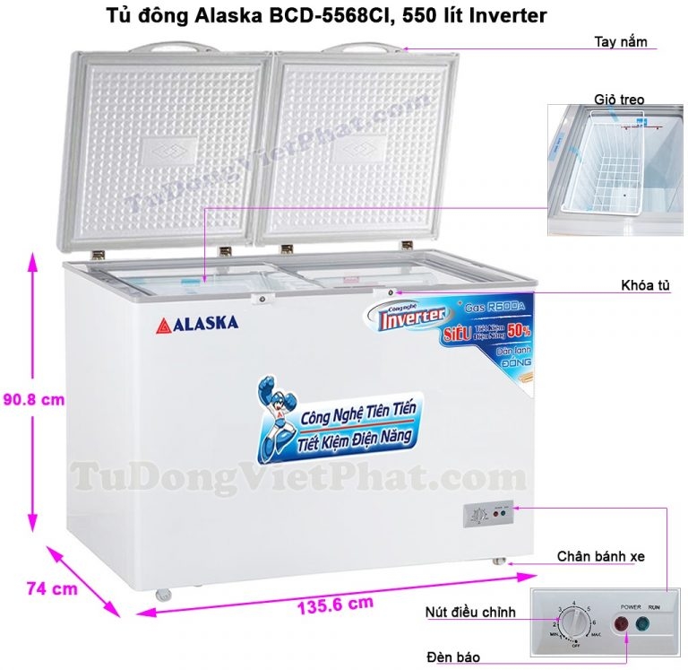 Tủ đông Alaska BCD-5568CI 550L 2 ngăn đông mát Inverter