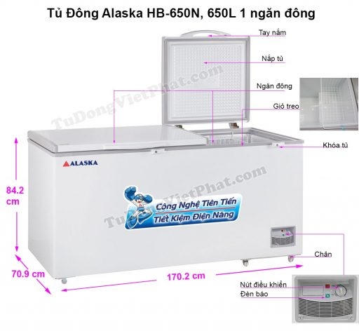 Tủ đông Alaska HB-650N 650L 1 ngăn đông