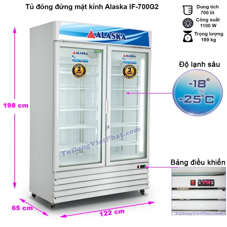 Tủ đông đứng mặt kính Alaska IF-700G2, 700 lít