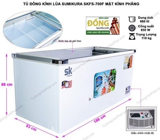 Tủ đông kính lùa Sumikura SKFS-700F, 680 lít