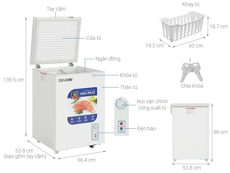 Tủ đông Hòa Phát mặt kính 1 ngăn 1 cánh HPF AD6107.T1 100 lít