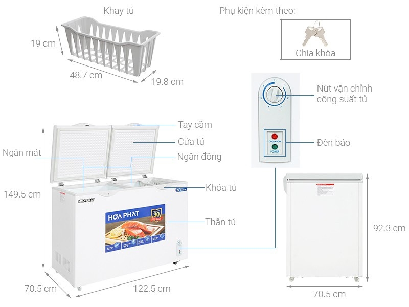 Tủ đông Hòa Phát Inverter 2 ngăn 2 cánh HCFI 656S2Đ2 656 lít dàn đồng