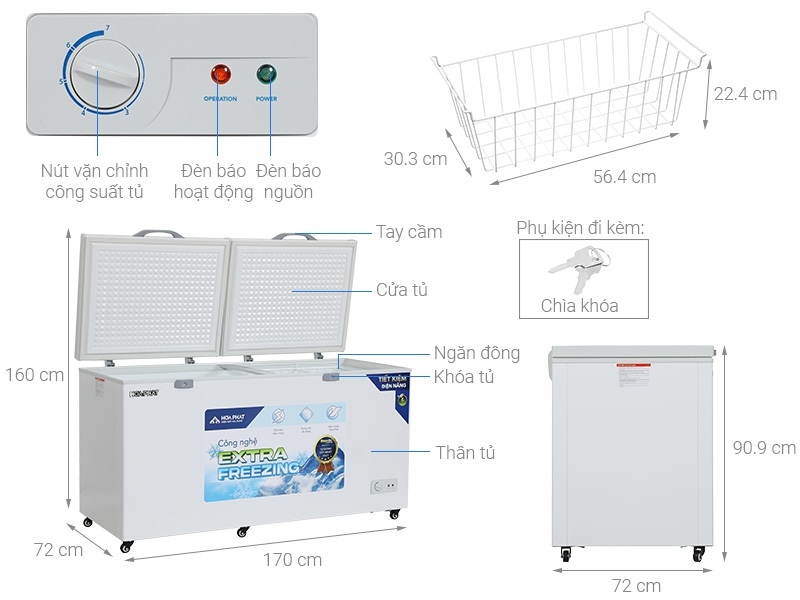 Tủ đông lớn Hòa Phát 1 ngăn 2 cánh HPF AD6544.1 800 lít