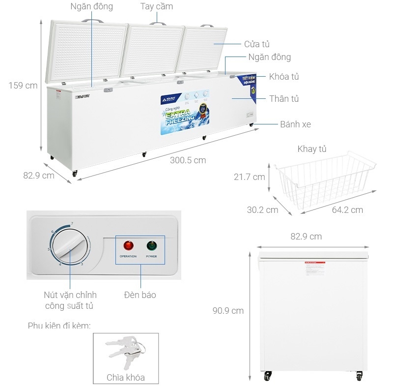 Tủ đông dung tích lớn Hòa Phát 1 ngăn 3 cánh HPF AD61190 1700 lít