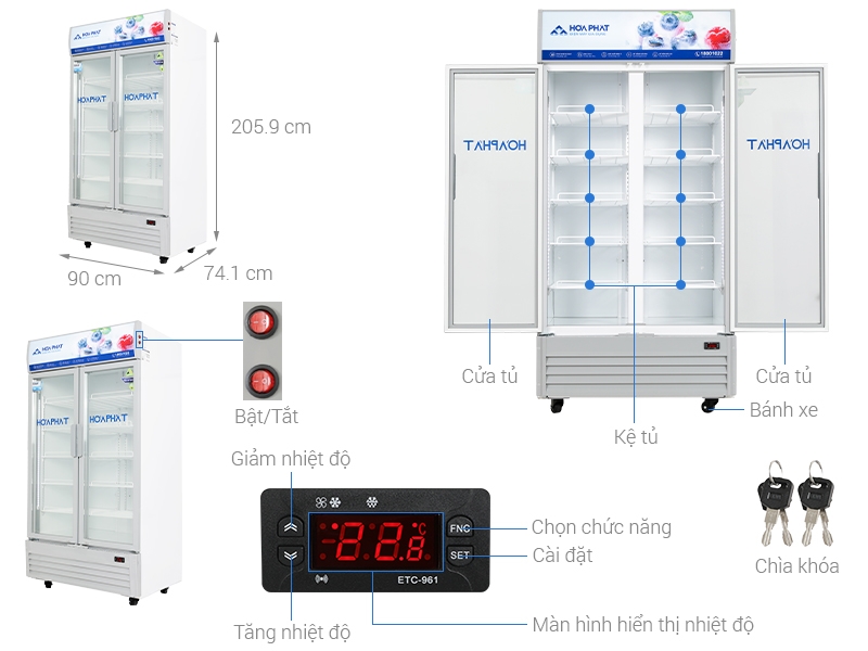Tủ mát trưng bày Hòa Phát 1 ngăn 2 cánh HSR D8723 1100 lít