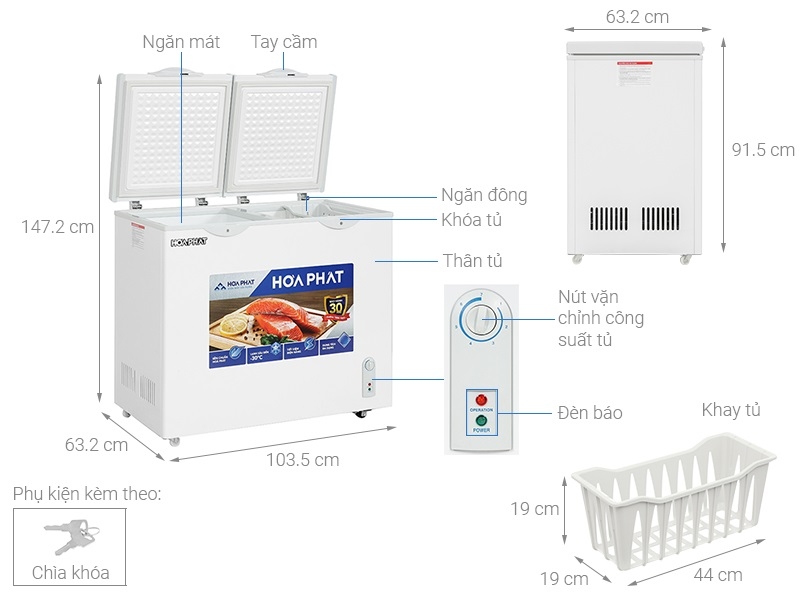 Tủ đông Hòa Phát Inverter 2 ngăn 2 cánh HPF BD8205 506 lít đông + mát,
