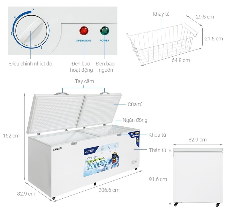 Tủ đông dung tích lớn Hòa Phát Inverter HPF AD8783 1000 lit