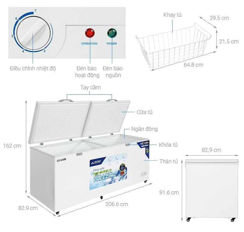Tủ đông dung tích lớn Hòa Phát 1 ngăn 2 cánh HPF AD6783.1 1000 lít