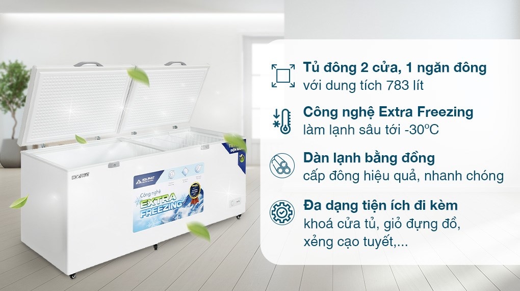 Tủ đông dung tích lớn Hòa Phát 1 ngăn 2 cánh HPF AD6783.1 1000 lít