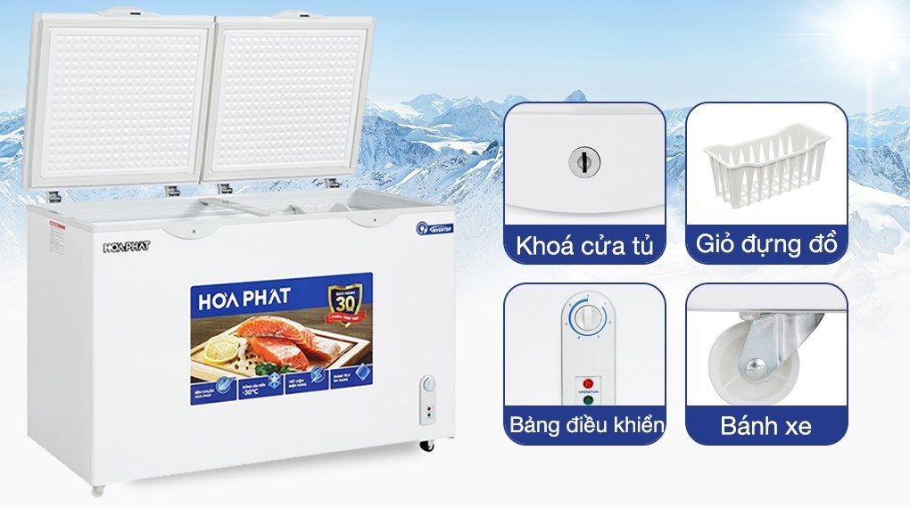 Tủ đông Hòa Phát Inverter 1 ngăn 1 chế độ đông HPF AD8352 400 lít 2 cánh mở