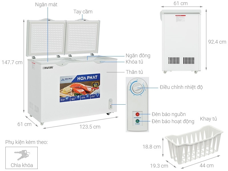 Tủ đông Hòa Phát 2 ngăn 2 cánh HPF BD6245 606 lít