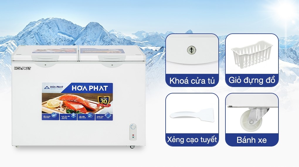 Tủ đông Hòa Phát cánh kính 2 ngăn 2 cánh HPF BD6245.T1 400 lít dàn đồng