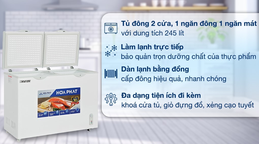 Tủ đông Hòa Phát 2 ngăn 2 cánh HCF 606S2Đ2 606 lít đông + mát