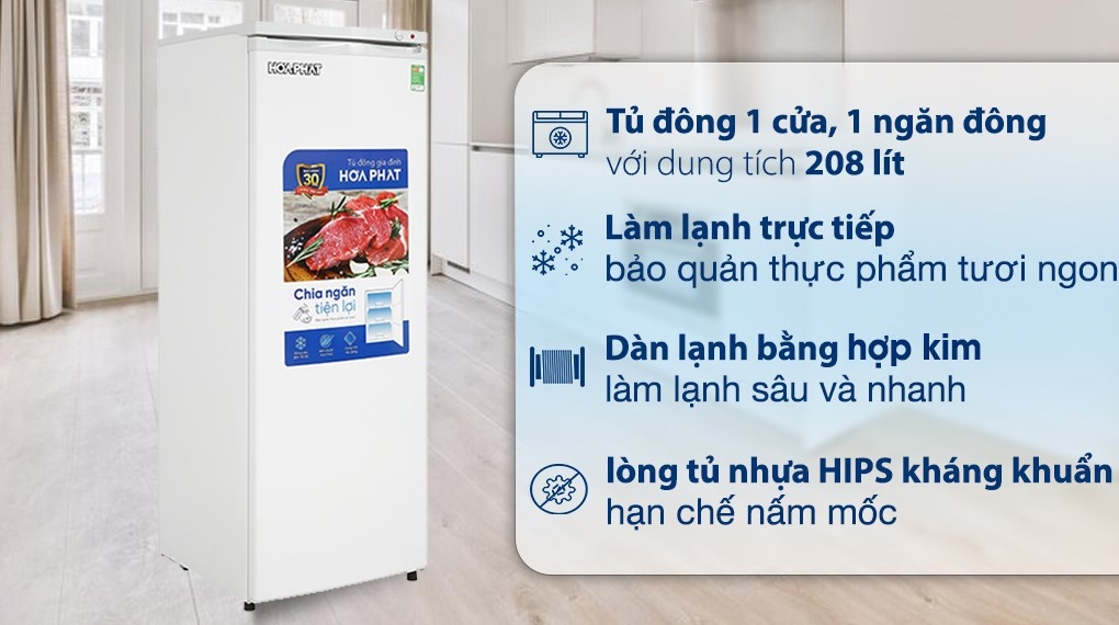 Tủ đông đứng Hòa Phát đứng HPF UAH6208 210 lít