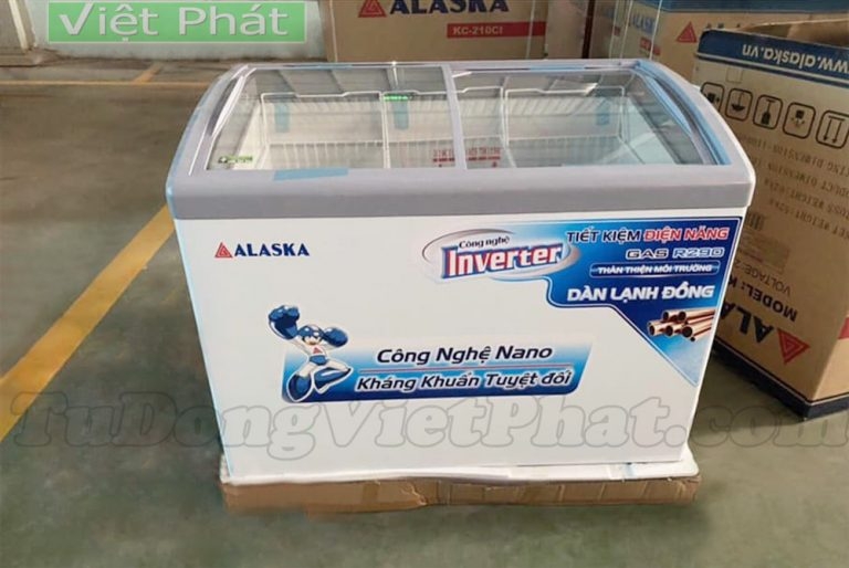 Tủ kem Alaska KC-210CI dàn đồng Inverter mặt kính cong 210 lít