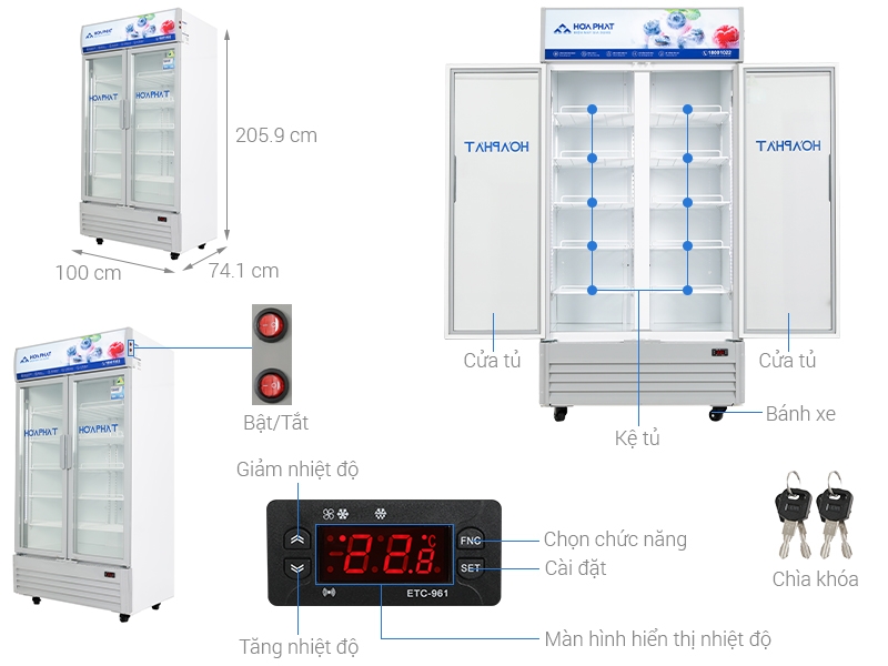 Tủ mát trưng bày Hòa Phát 1 ngăn 2 cánh HSR D6812 1200L