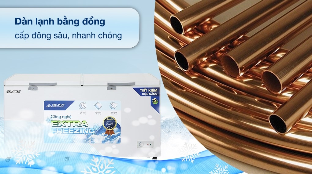 Tủ đông dung tích lớn Hòa Phát 1 ngăn 2 cánh HPF AD6544 1000L DÀN ĐỒNG - Công Suất 120W