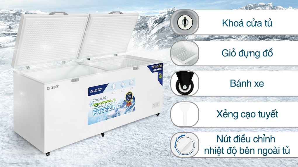 Tủ đông lớn Hòa Phát 1 ngăn 2 cánh HPF AD6783 1250L DÀN ĐỒNG công suất 150w - tiết kiệm điện