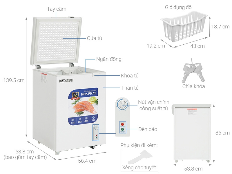 Tủ đông Mini Hòa Phát 1 ngăn 1 chế độ đông 107L.