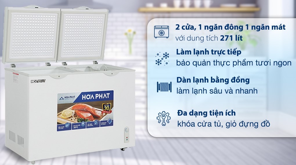 Tủ đông Hòa Phát 2 ngăn 2 cánh HPF BD6271 650L Dàn đồng.