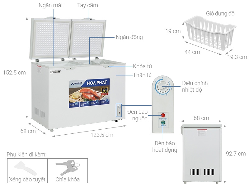 Tủ đông Hòa Phát 2 ngăn 2 cánh HPF BD6271 650L Dàn đồng.