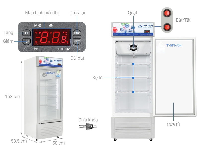 Tủ mát có quạt gió cung cấp khí lạnh tới mọi ngóc ngách trong tủ, duy trì độ lạnh đồng đều